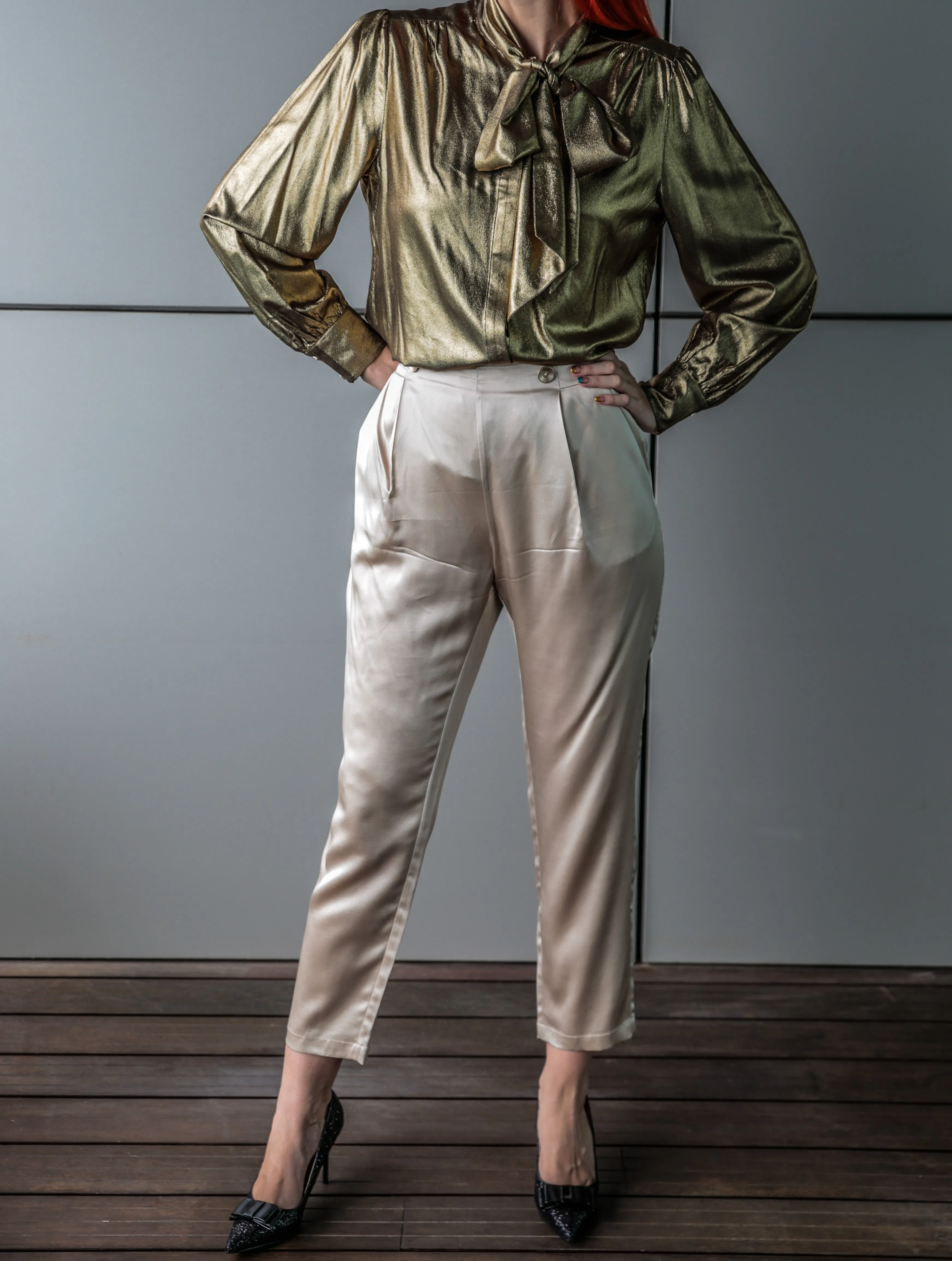 100% Silk  Beige Pants