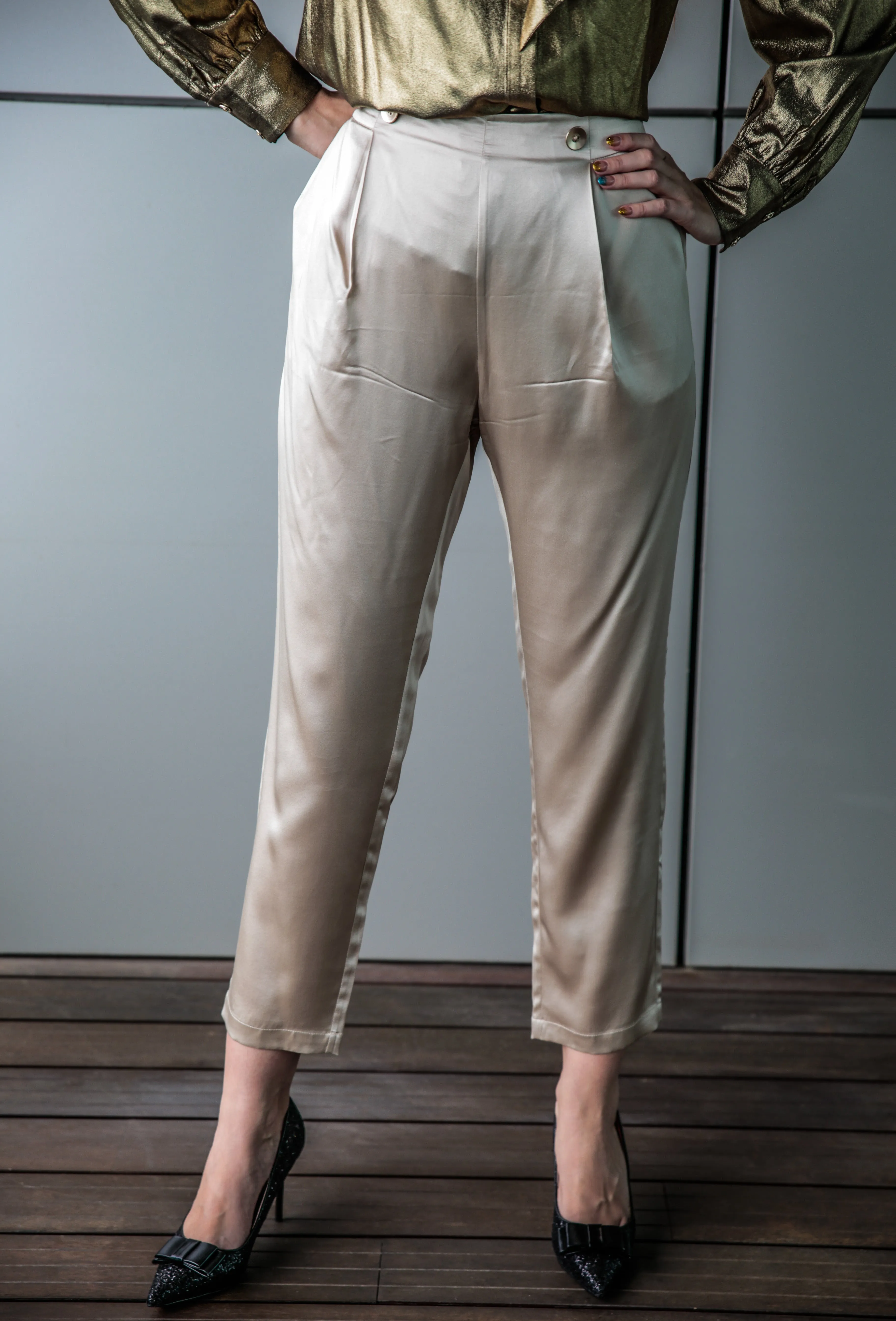 100% Silk  Beige Pants