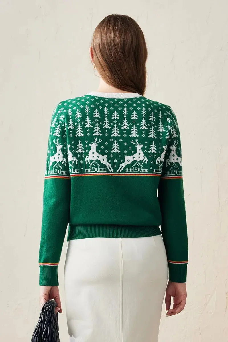 100 Wool Chunky Fair Isle Christmas Crewneck Sweater