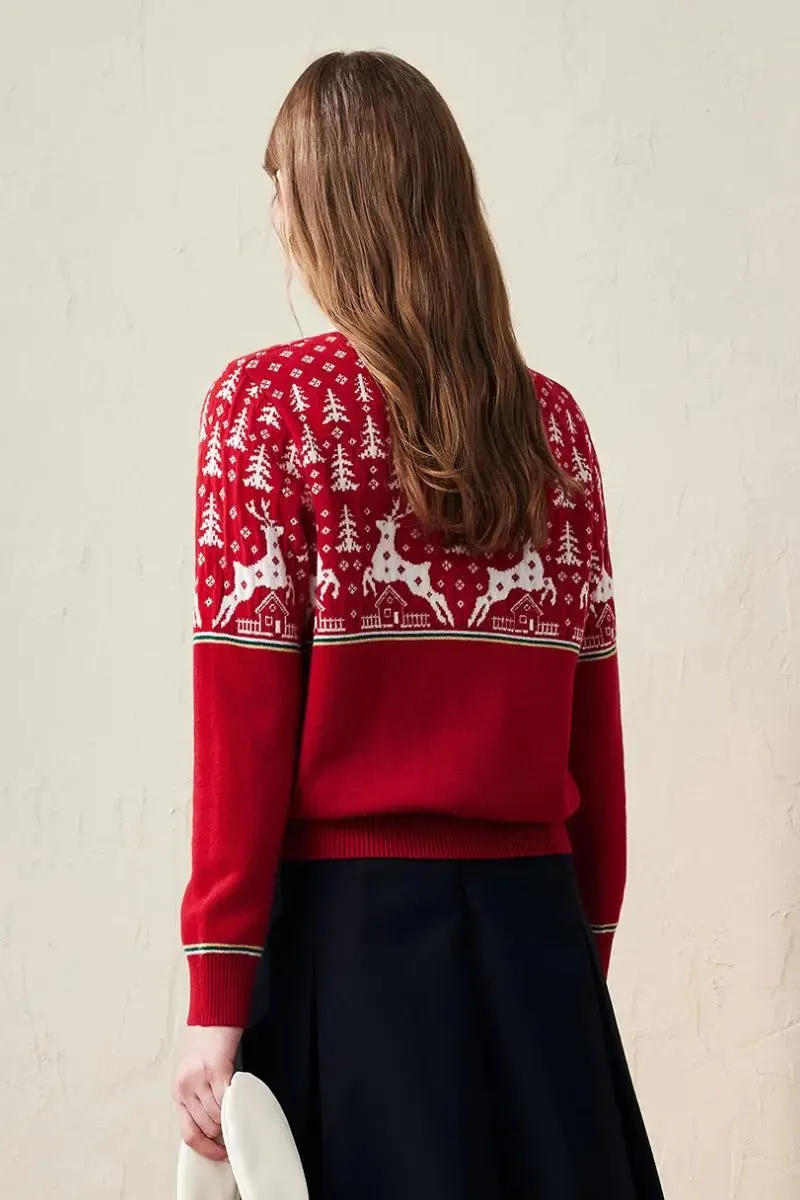 100 Wool Chunky Fair Isle Christmas Crewneck Sweater