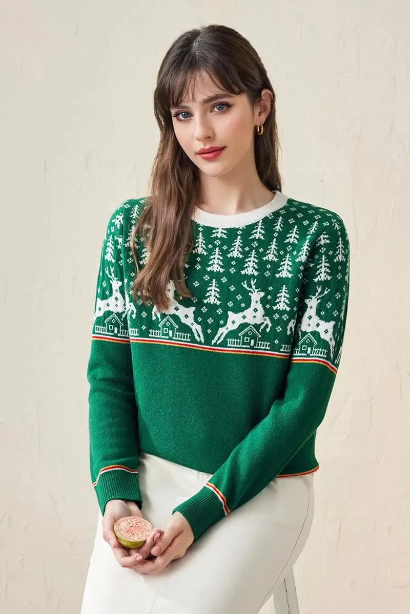 100 Wool Chunky Fair Isle Christmas Crewneck Sweater