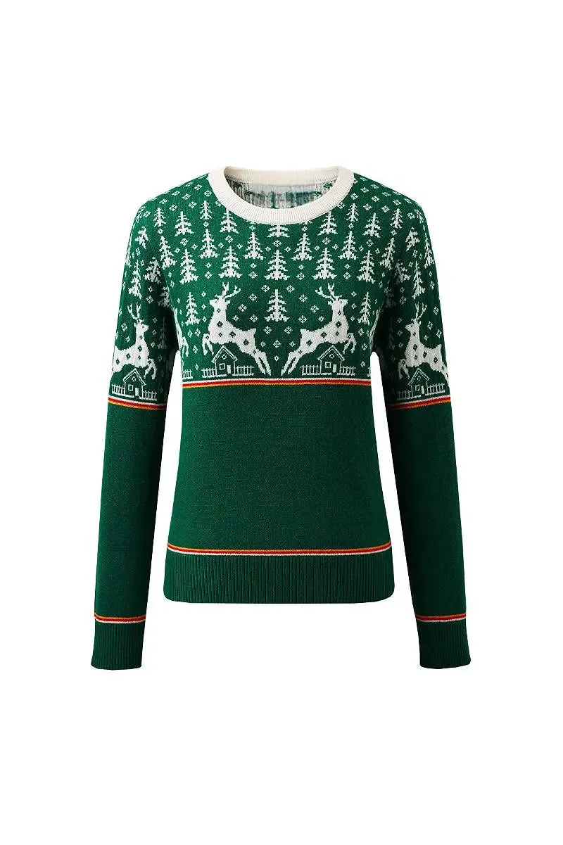 100 Wool Chunky Fair Isle Christmas Crewneck Sweater