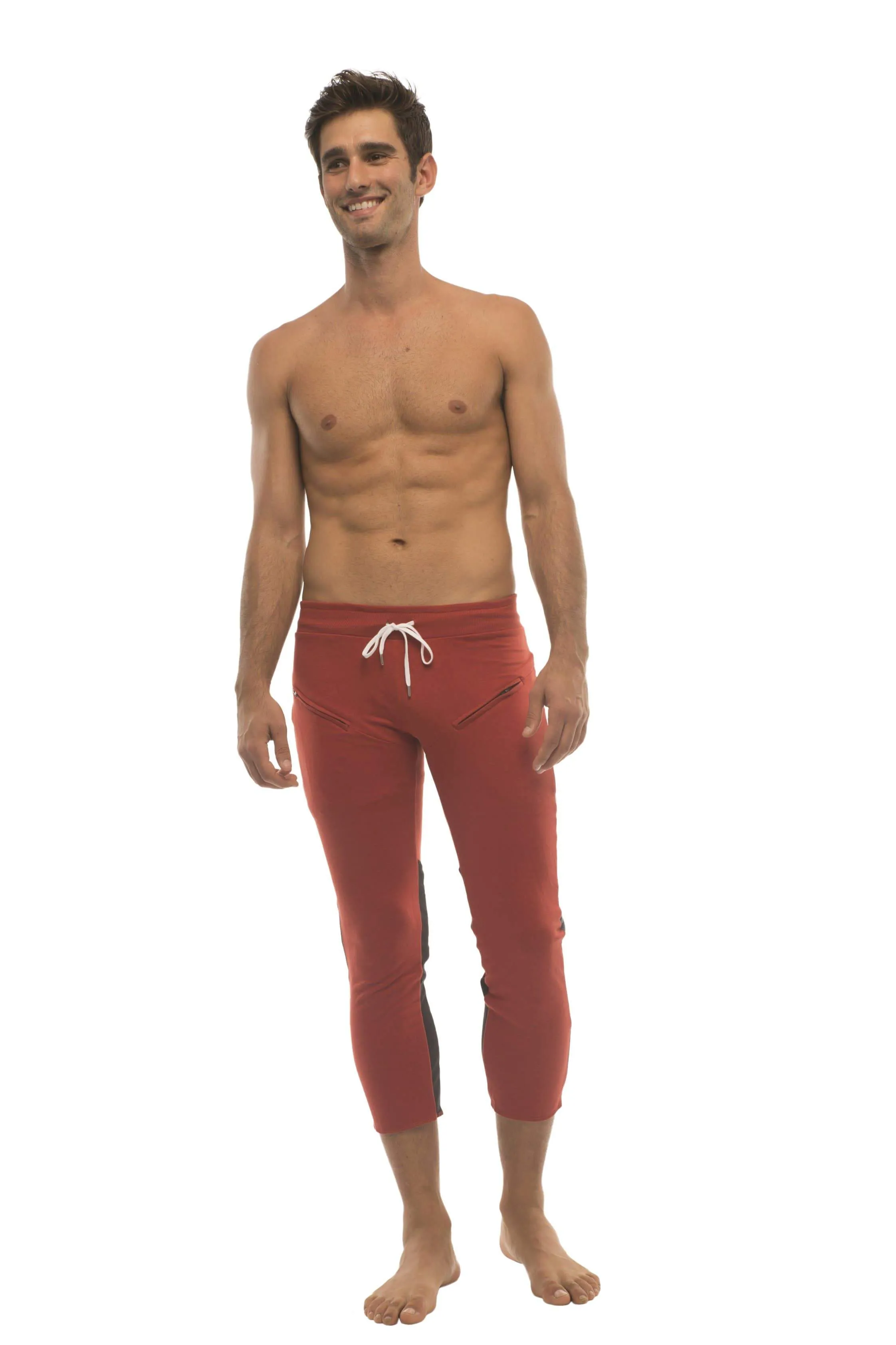 4/5 Zipper Pocket Capri Yoga Pants (RED w/Charcoal & Black)