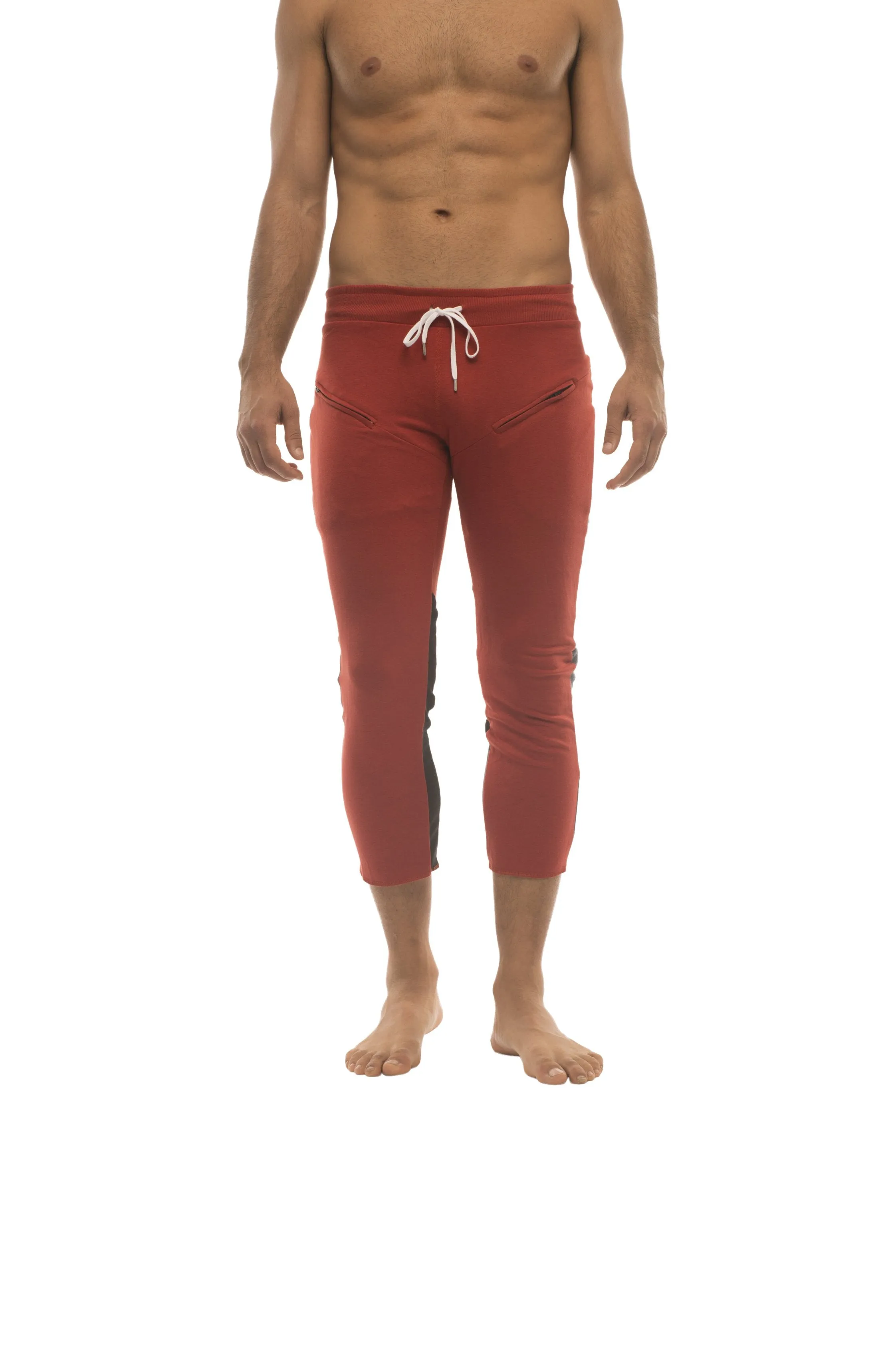 4/5 Zipper Pocket Capri Yoga Pants (RED w/Charcoal & Black)