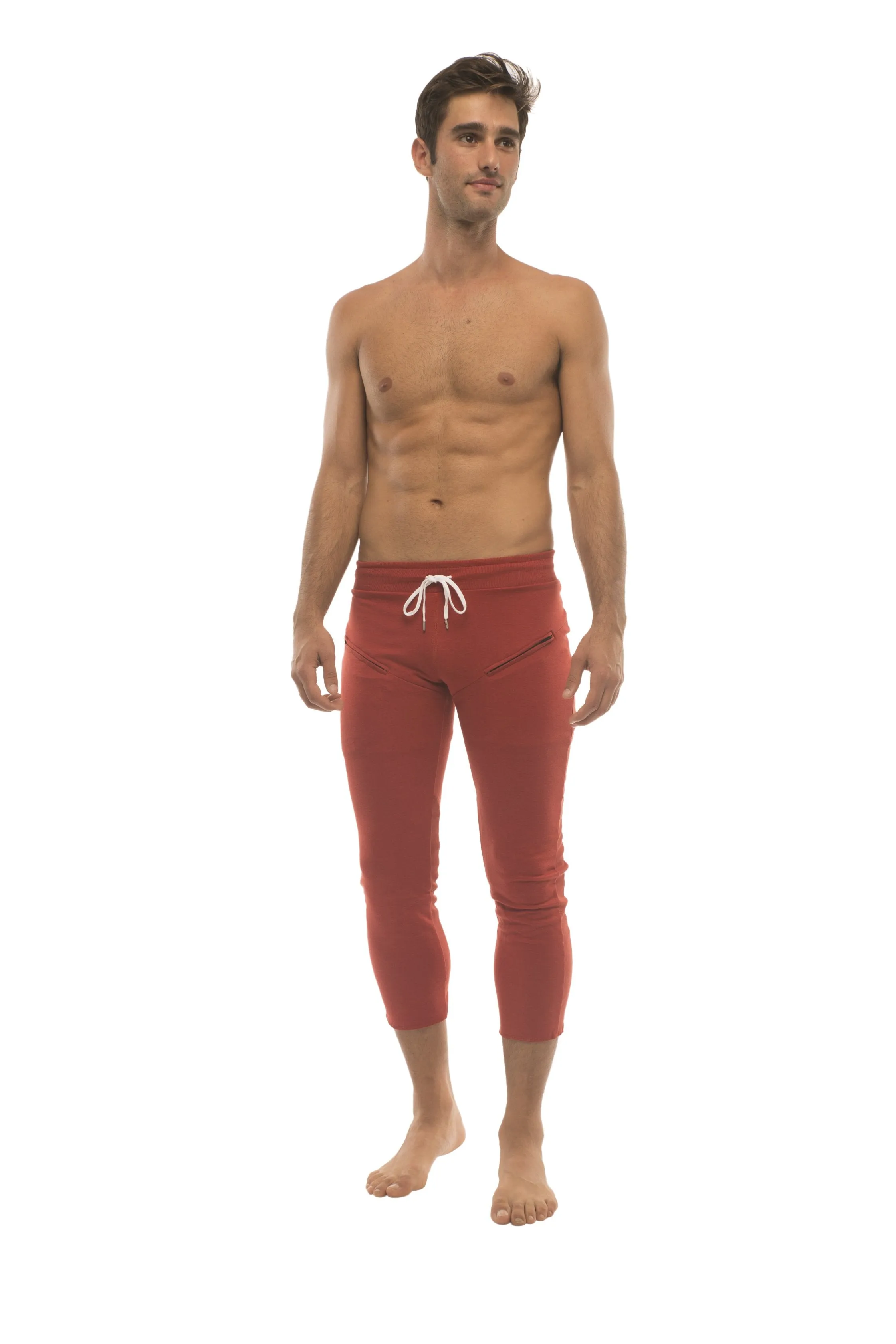 4/5 Zipper Pocket Capri Yoga Pants (Solid Cinnabar Red)