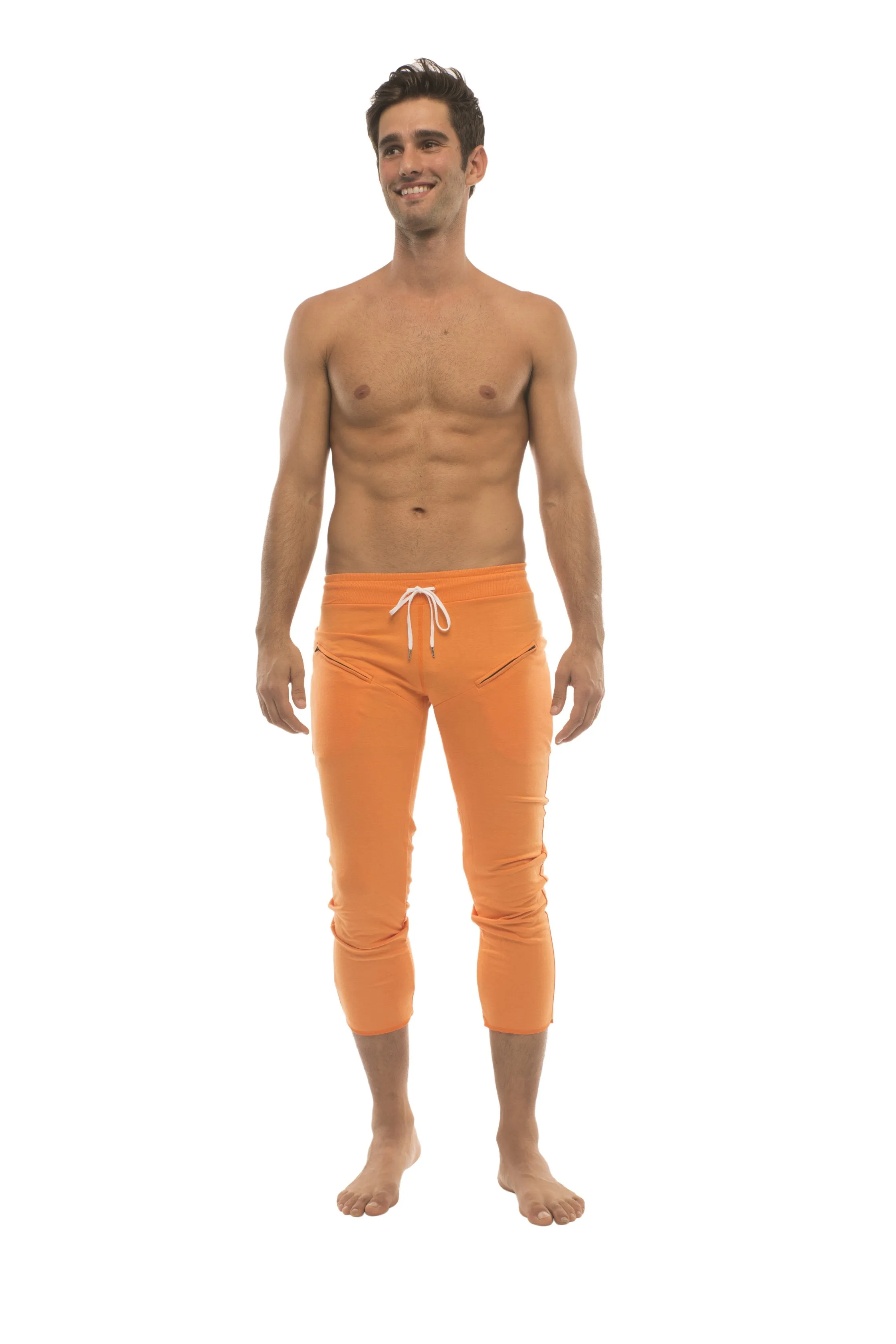 4/5 Zipper Pocket Capri Yoga Pants (Solid Orange)