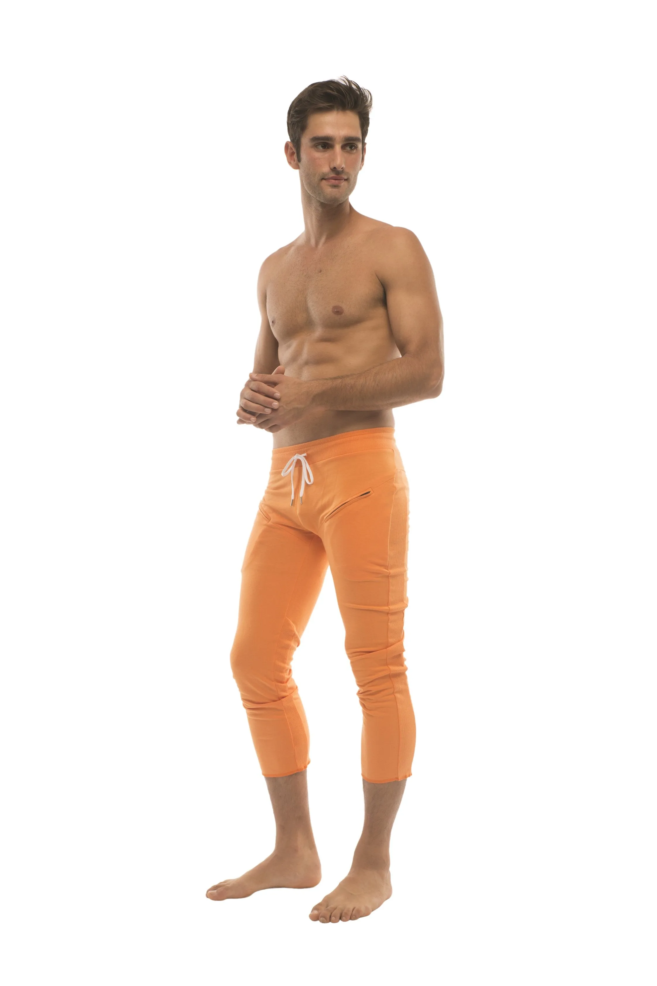 4/5 Zipper Pocket Capri Yoga Pants (Solid Orange)