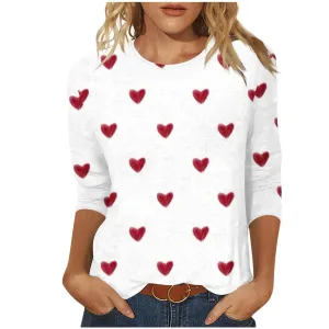 Amazon haul Sale Clearance Valentines Shirts for Women Trendy 2025 Cute Love Heart Print Tunic Tops Plus Size Casual Summer 3/4 Sleeve Blouses Womens Valentines Tops M