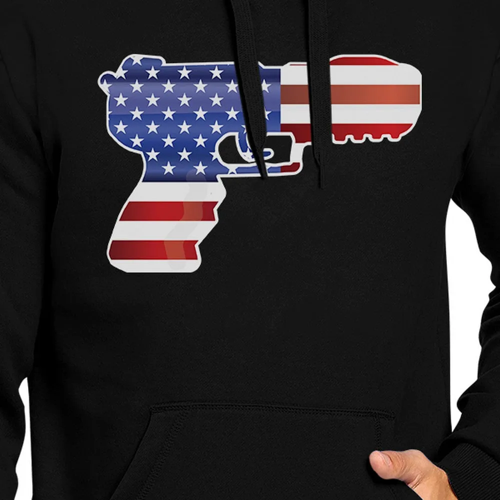 American Flag With Pistol Shape Unisex Black Hoodie For 4th Of July