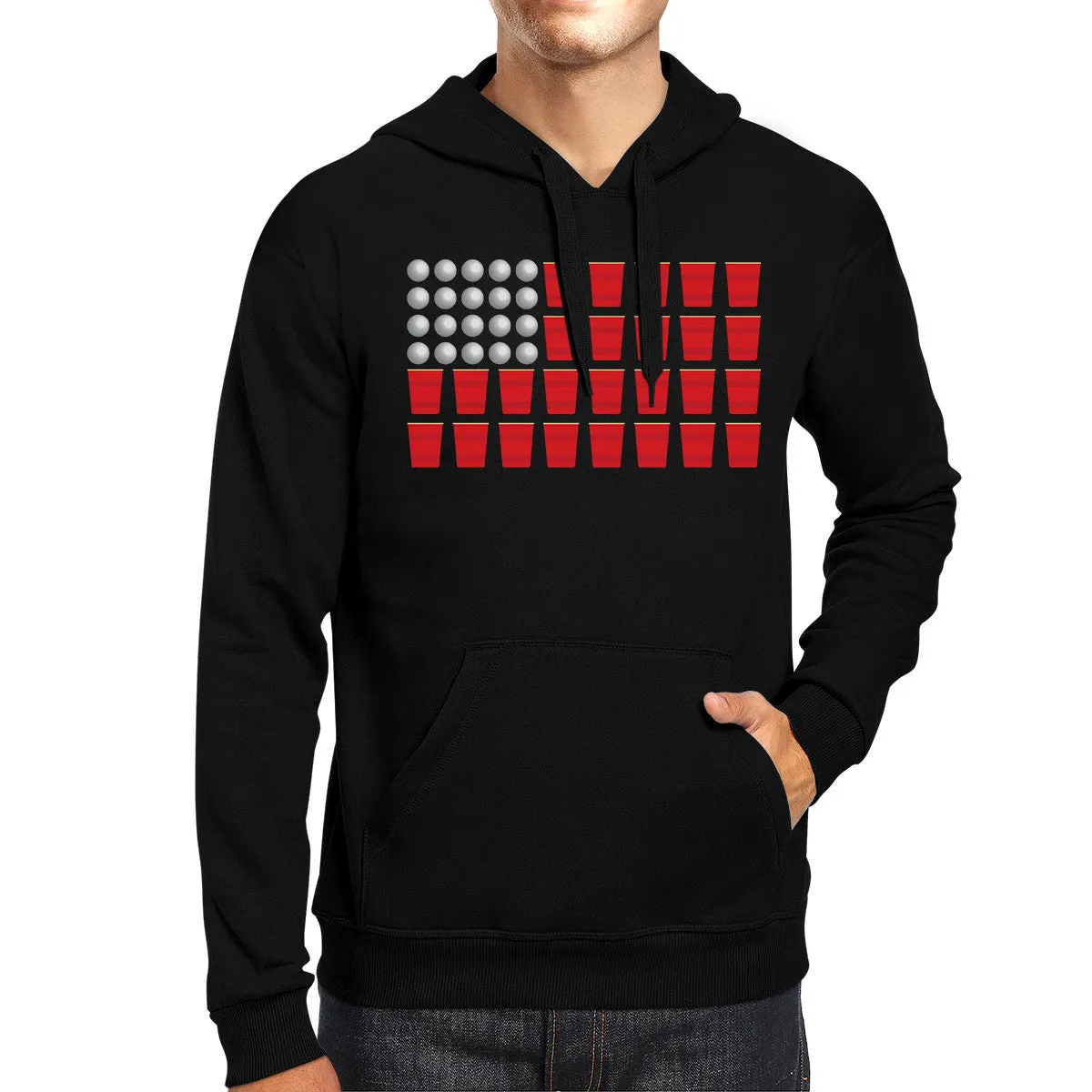 Beer Pong Funny American Flag Design Unisex Black Pullover Hoodie