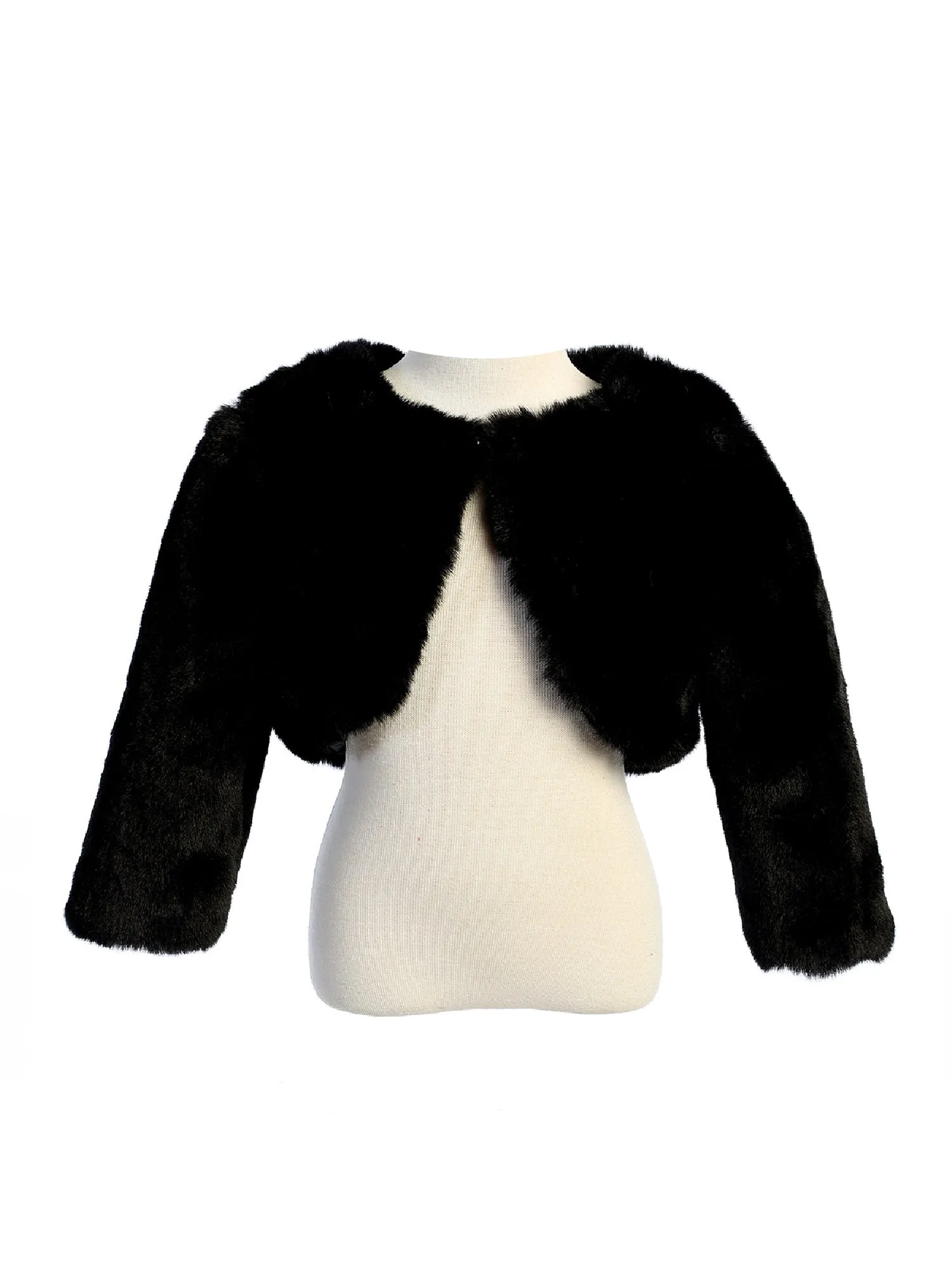 Big Girls Black Stylish Faux Fur Bolero Jacket 8-14