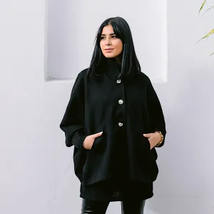 Black wool Oversized poncho jacket