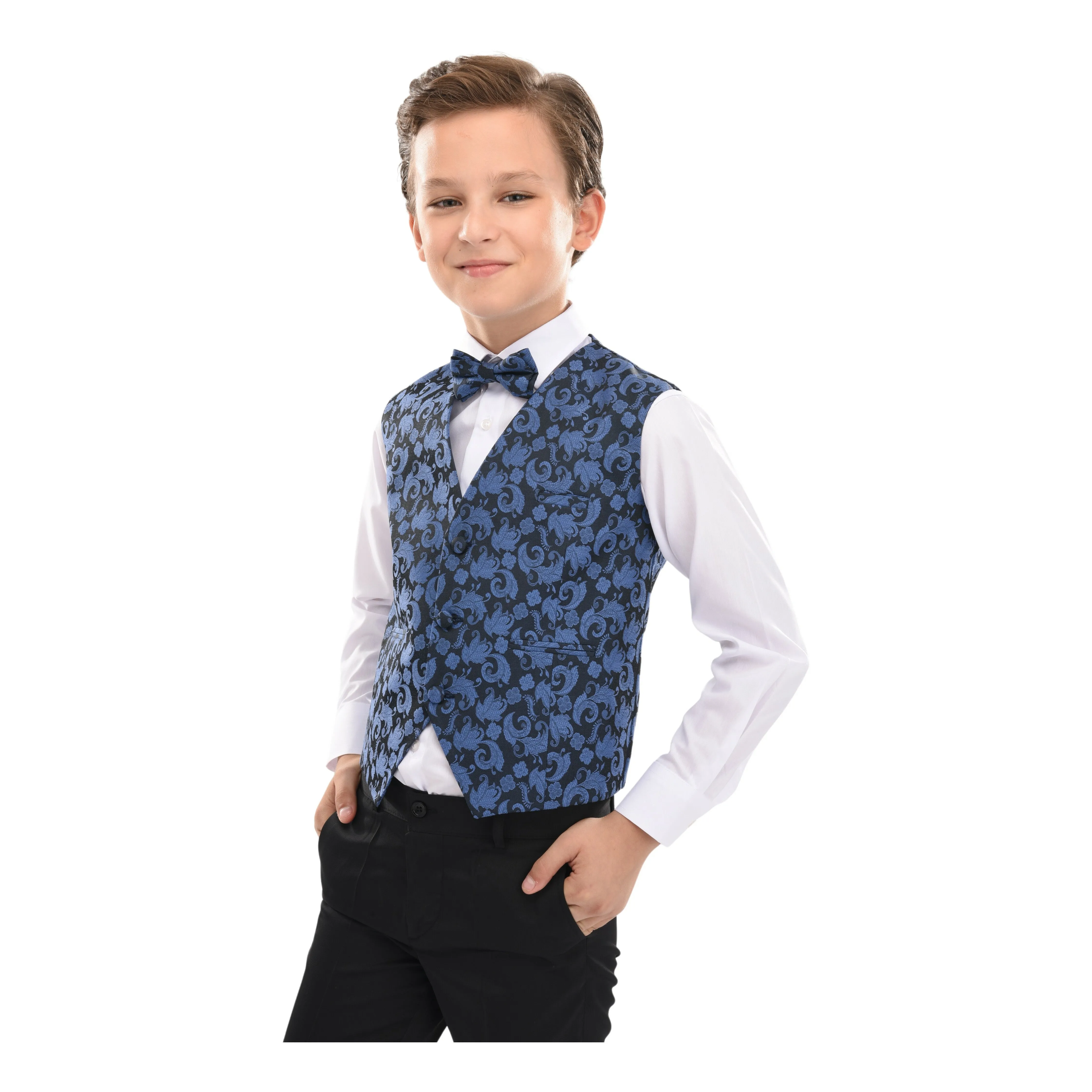 Blue Floral Print Vest & Bowtie