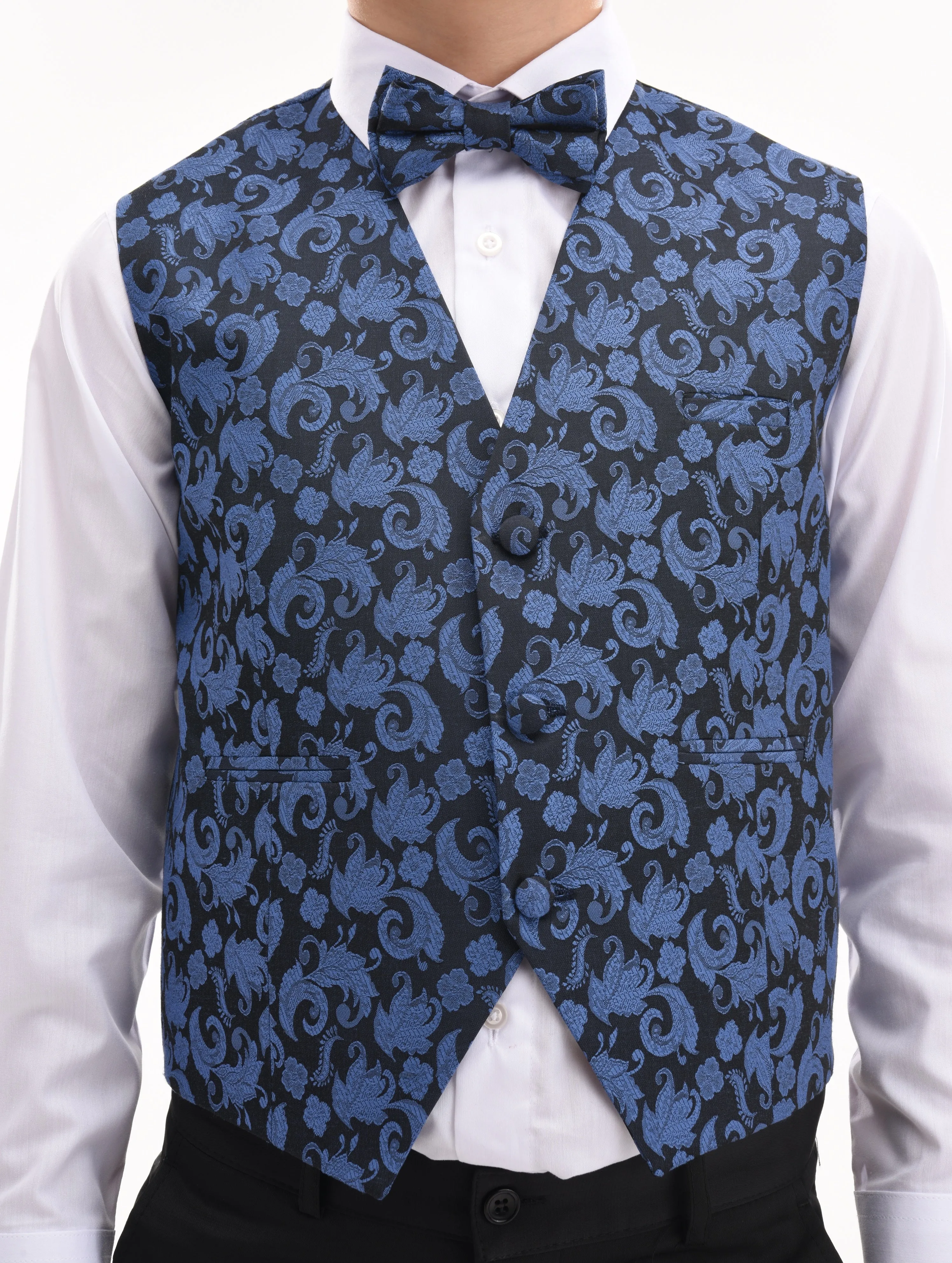 Blue Floral Print Vest & Bowtie