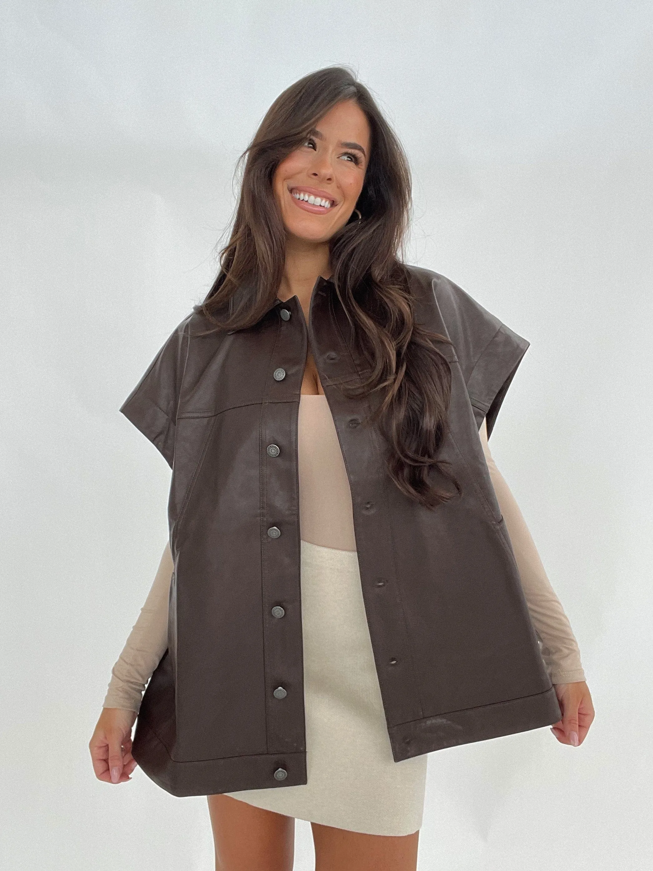 Brown Oversized Leather Vest