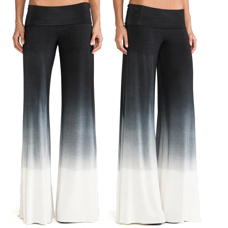 Casual Low Waist Elastic Gradient Wide Leg Pants