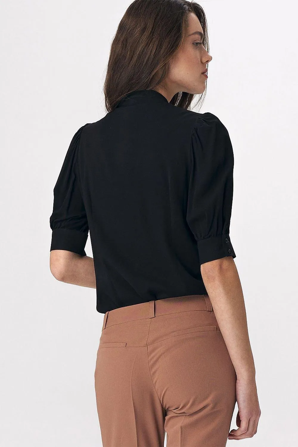 Chic Viscose Blouse with Elbow Sleeves and Stylish Neckline