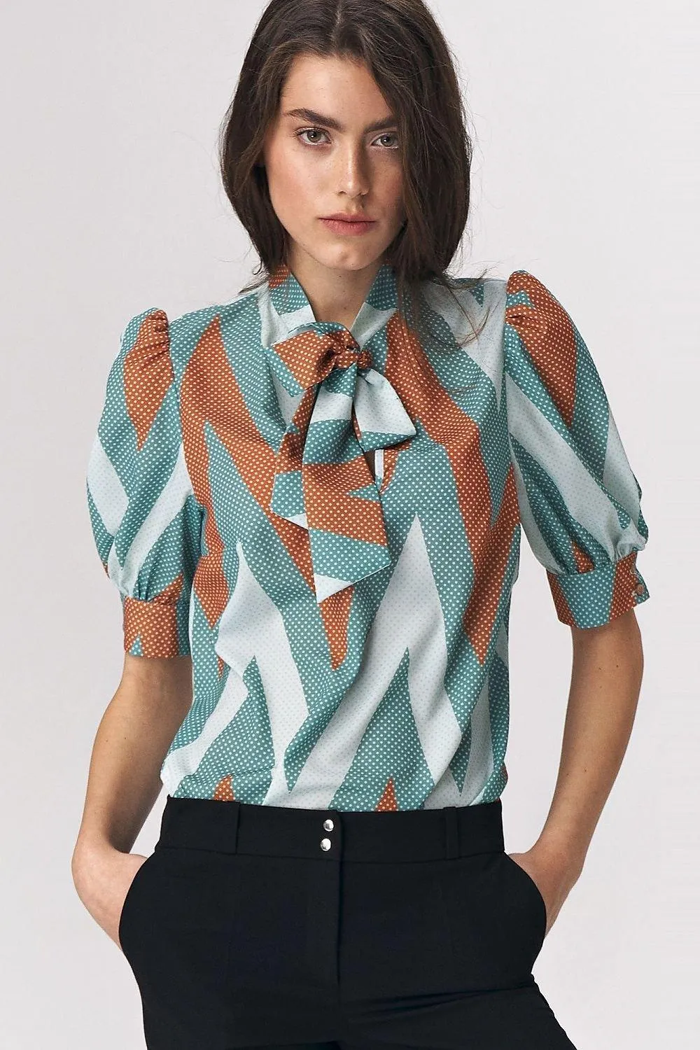 Chic Viscose Blouse with Elbow Sleeves and Stylish Neckline