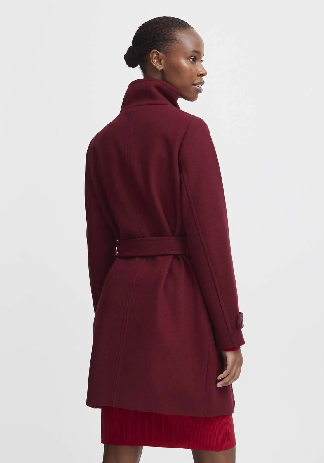 Cilia Long Sleeve Coat - Pomegranate