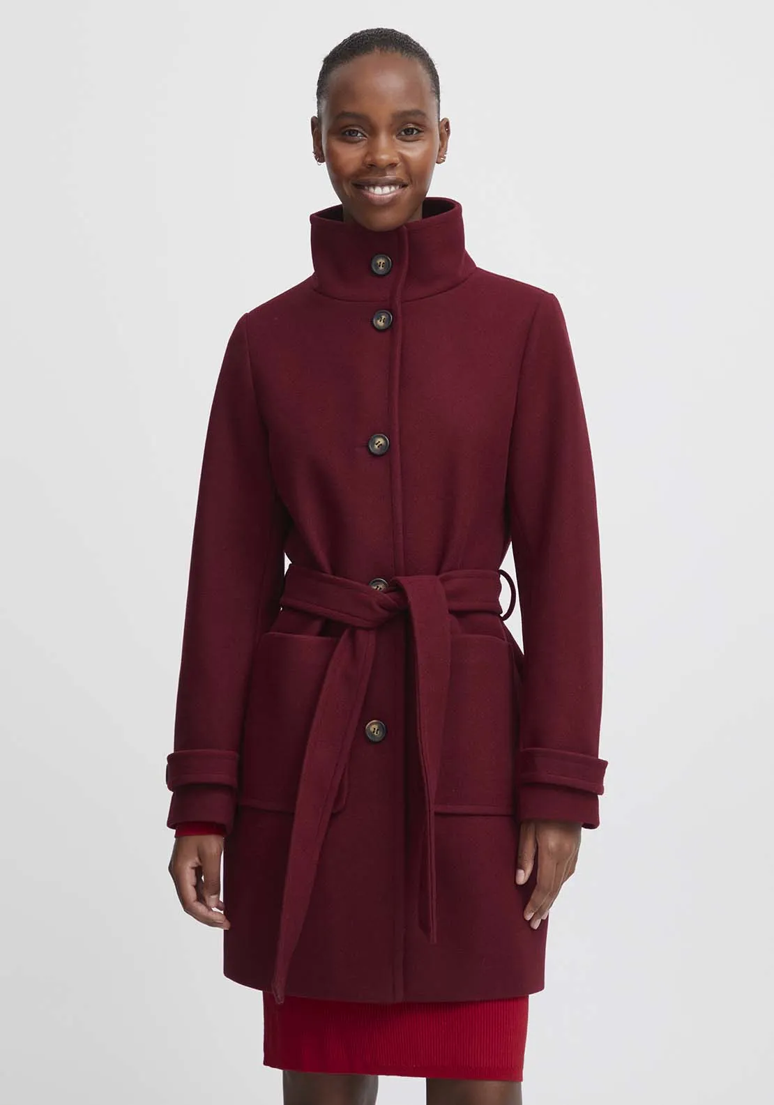 Cilia Long Sleeve Coat - Pomegranate