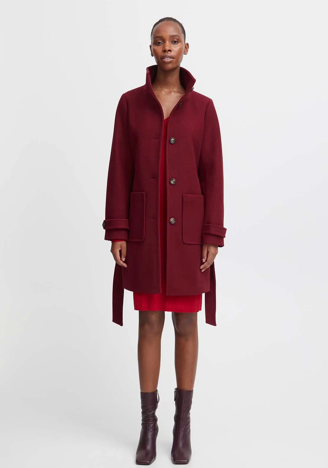 Cilia Long Sleeve Coat - Pomegranate