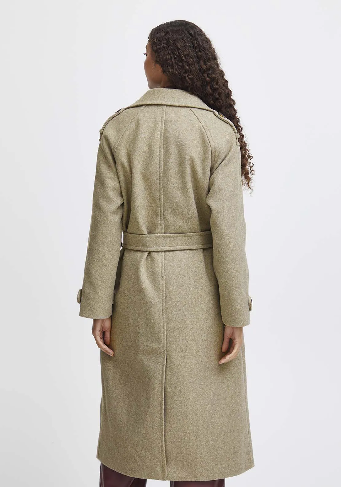 Cilia Long Sleeve Trench Coat - Sepia Tint Melange