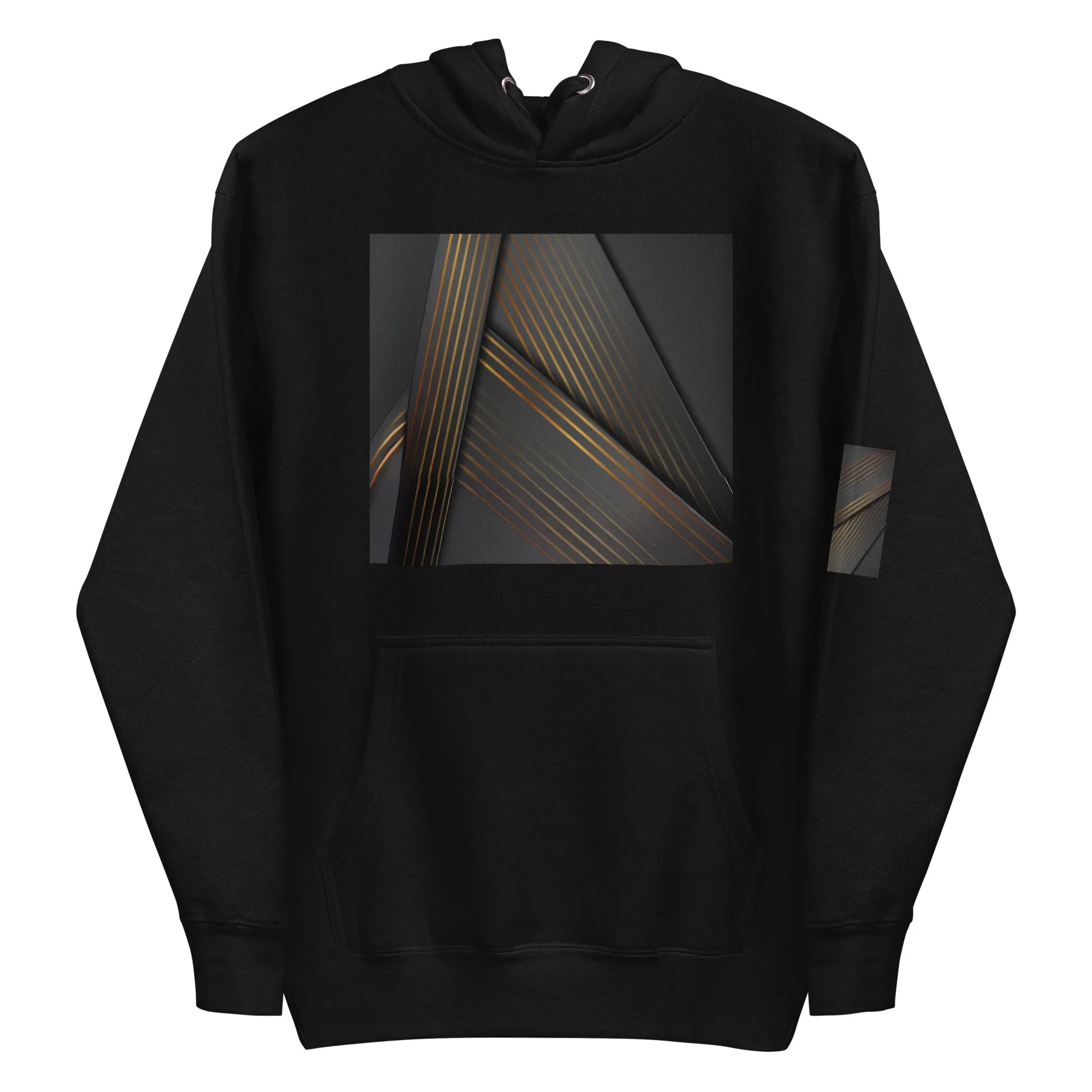 Elevate Your Style with Our Unisex Hoodie - Black & Gold Triangle Print