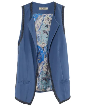 ETRO New Womens Blue Open Vest Chain Detail