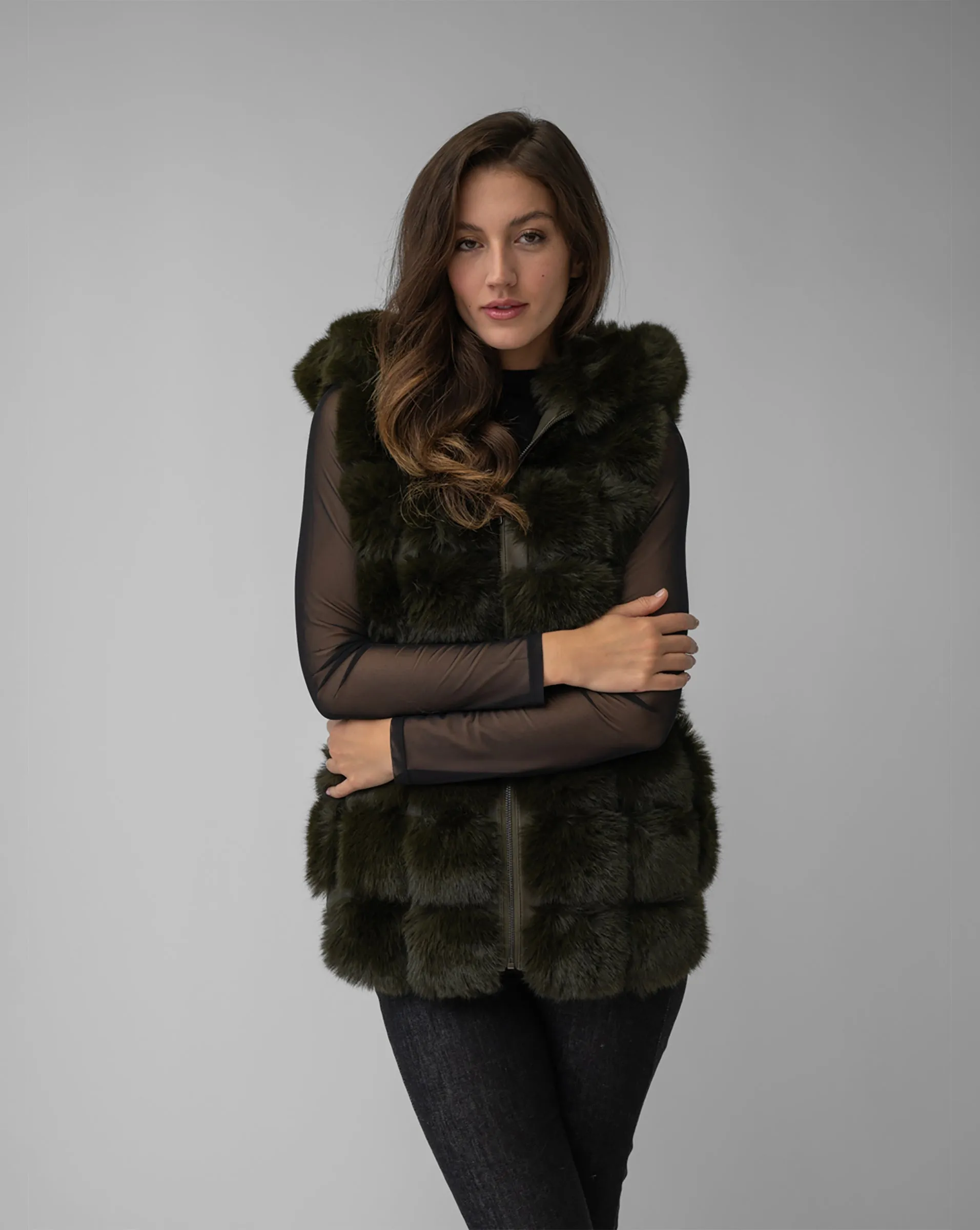 Faux Fur & Faux Leather Hooded Vest