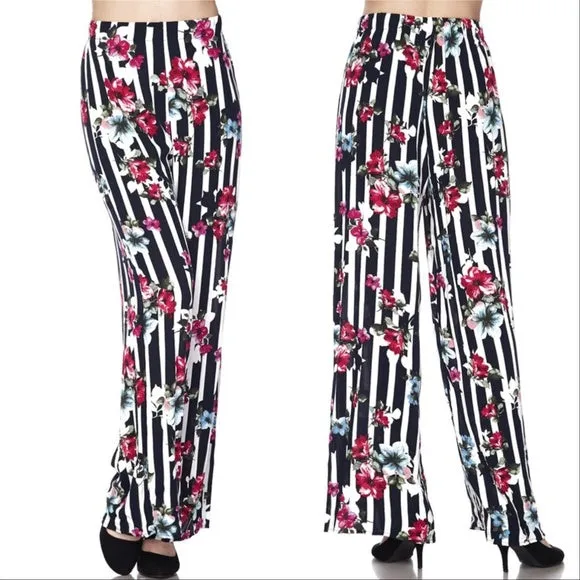 Floral and Stripes Wide Legged Pants