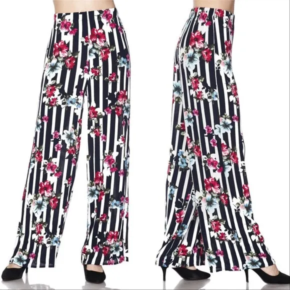 Floral and Stripes Wide Legged Pants