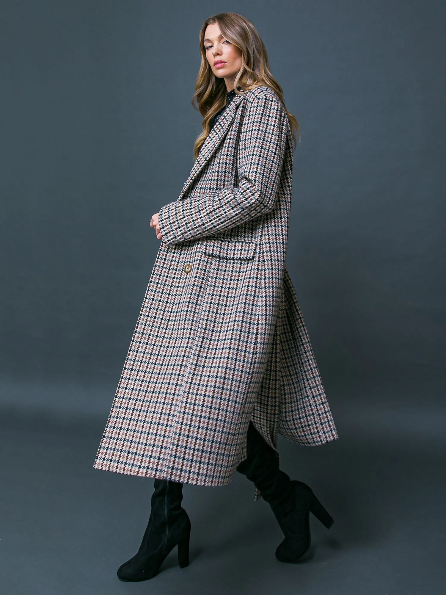 Flying Tomato Faux Fur Collar Houndstooth Coat - Brands We Love