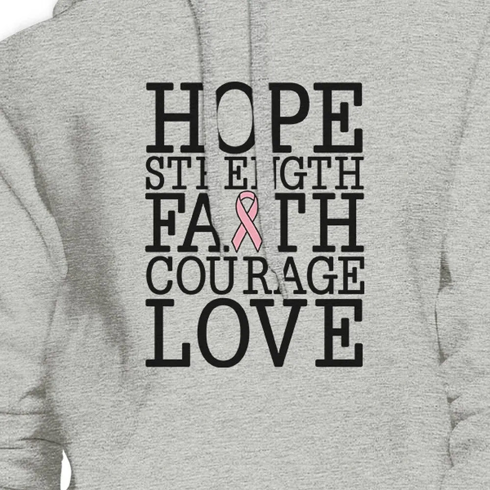 Hope Strength Faith Courage Love Breast Cancer Grey Hoodie