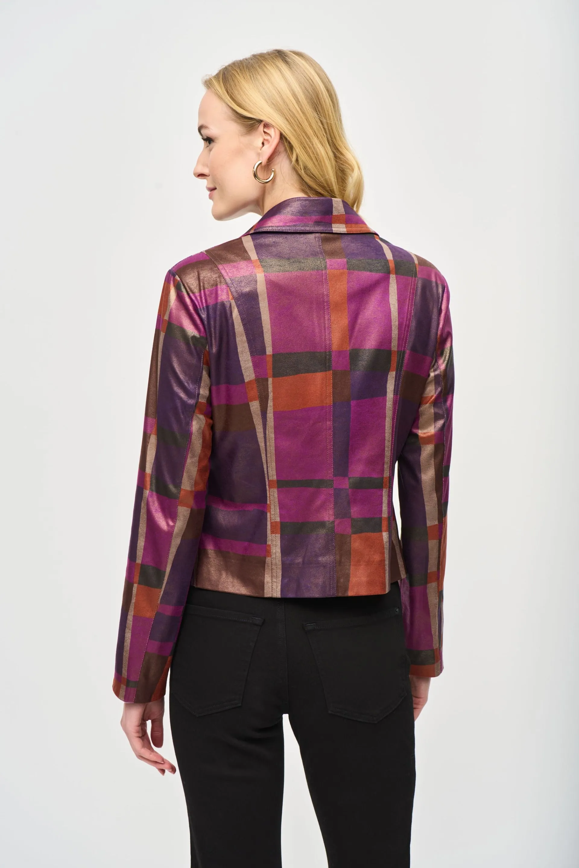 Joseph Ribkoff Multi Geometric Foiled Faux Suede Jacket 243921