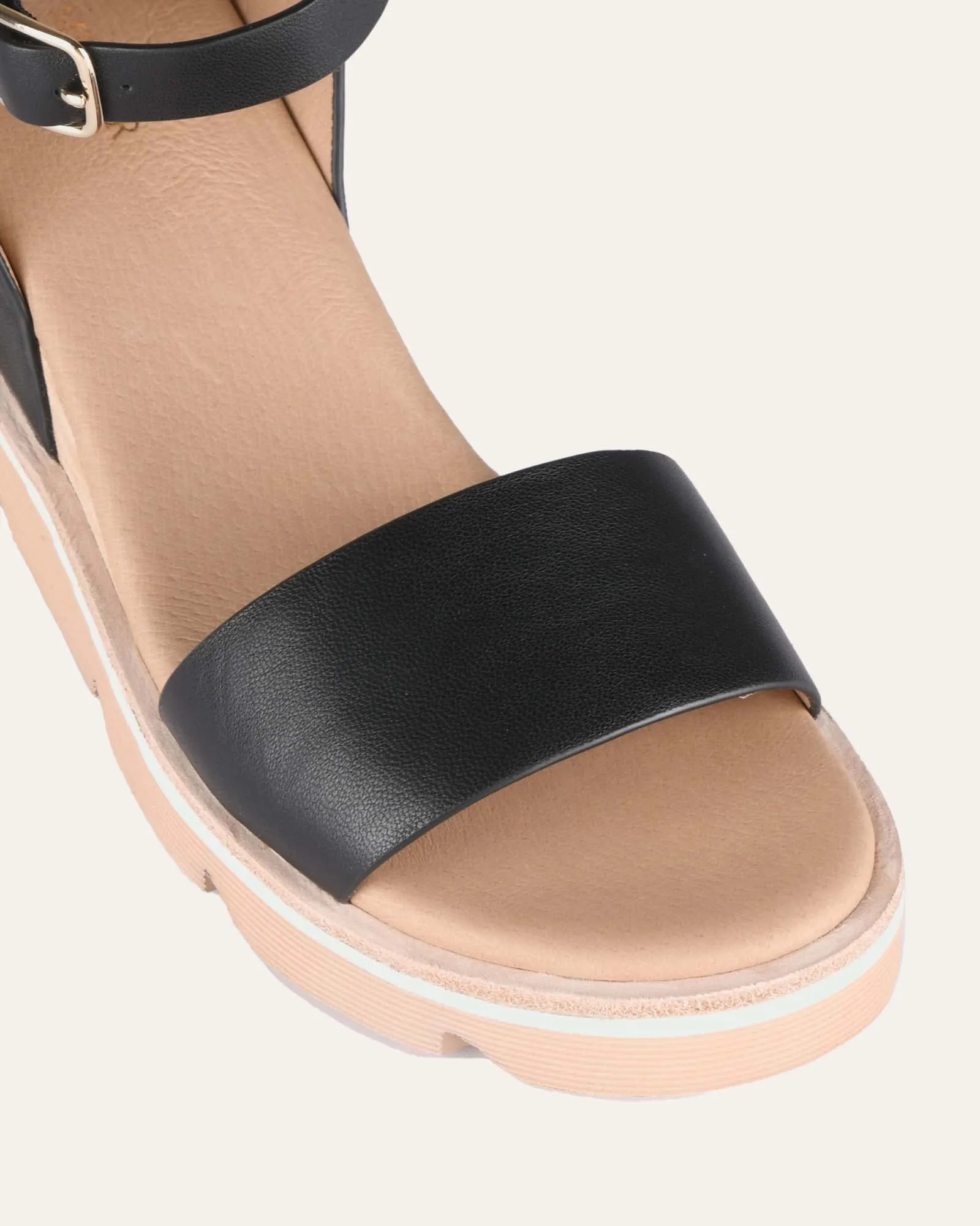 KATIE MID HEEL WEDGE SANDALS BLACK LEATHER