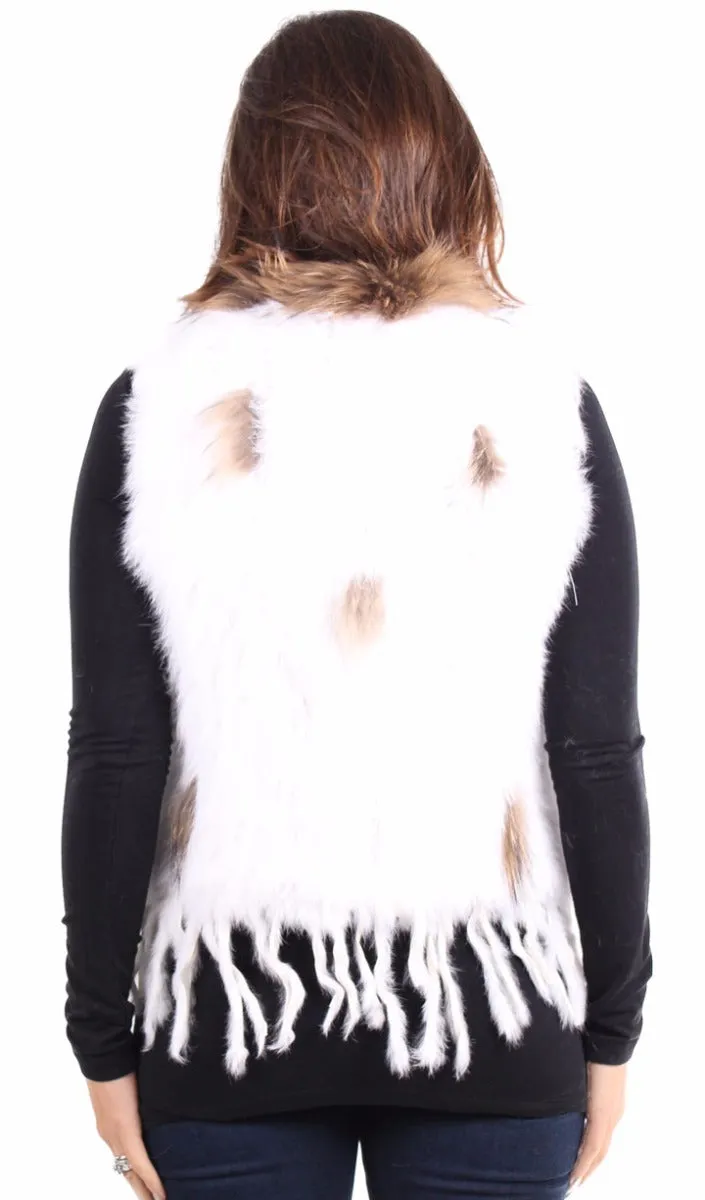 Knitted Rabbit Fur Vest with Raccoon Fur inserts