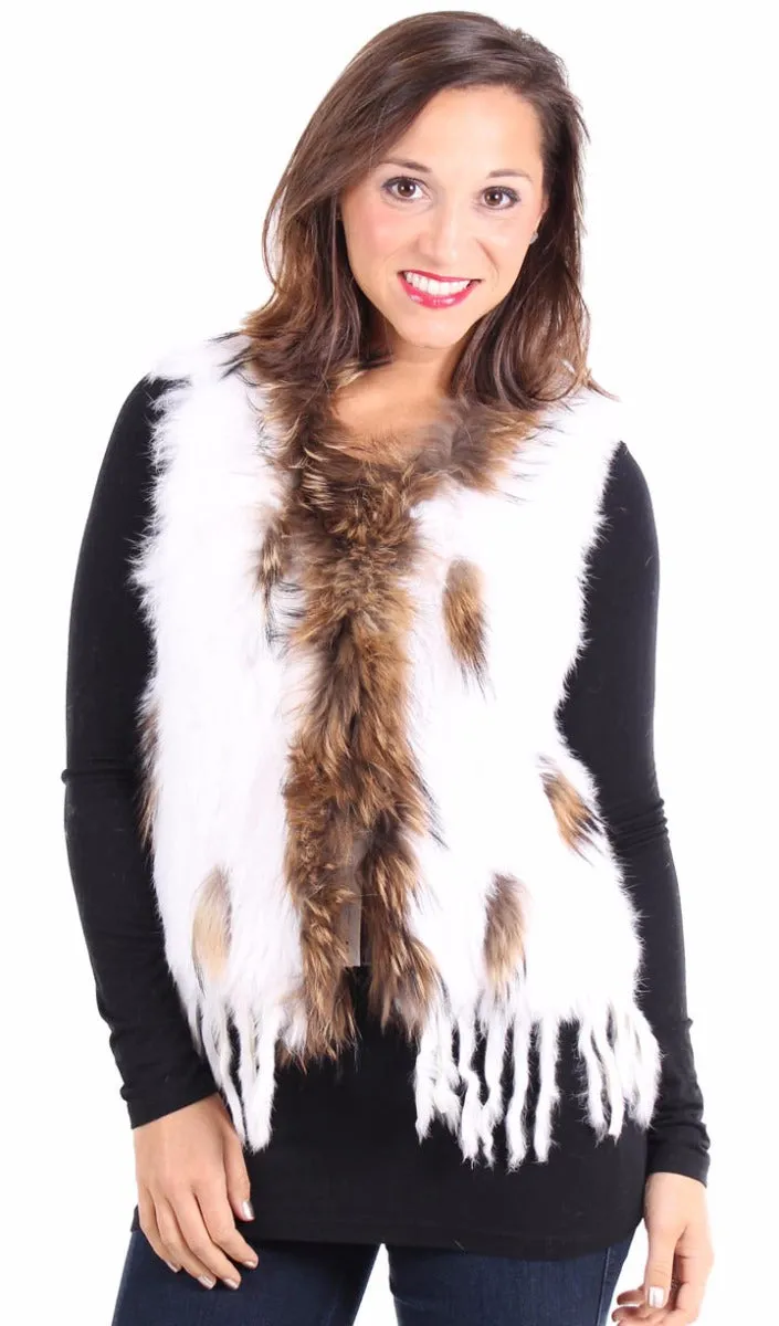 Knitted Rabbit Fur Vest with Raccoon Fur inserts