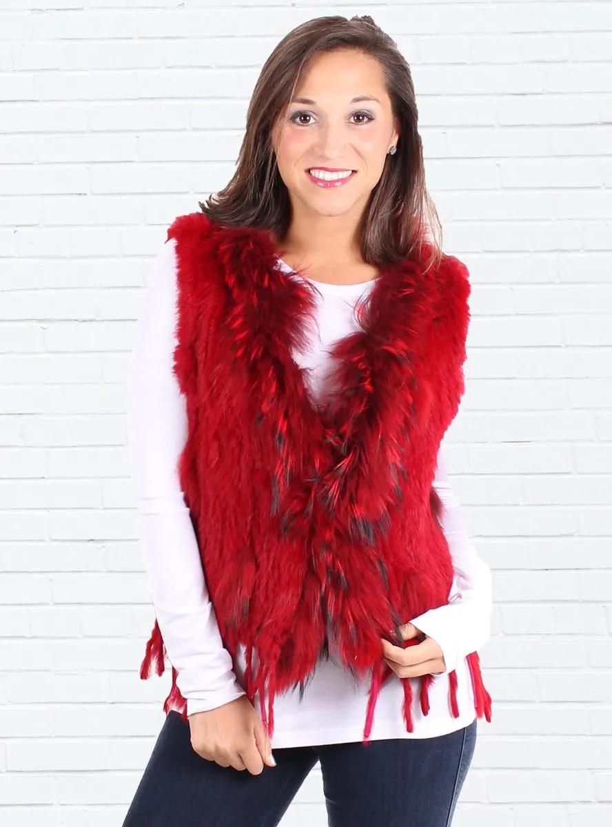 Knitted Rabbit Fur Vest with Raccoon Fur inserts