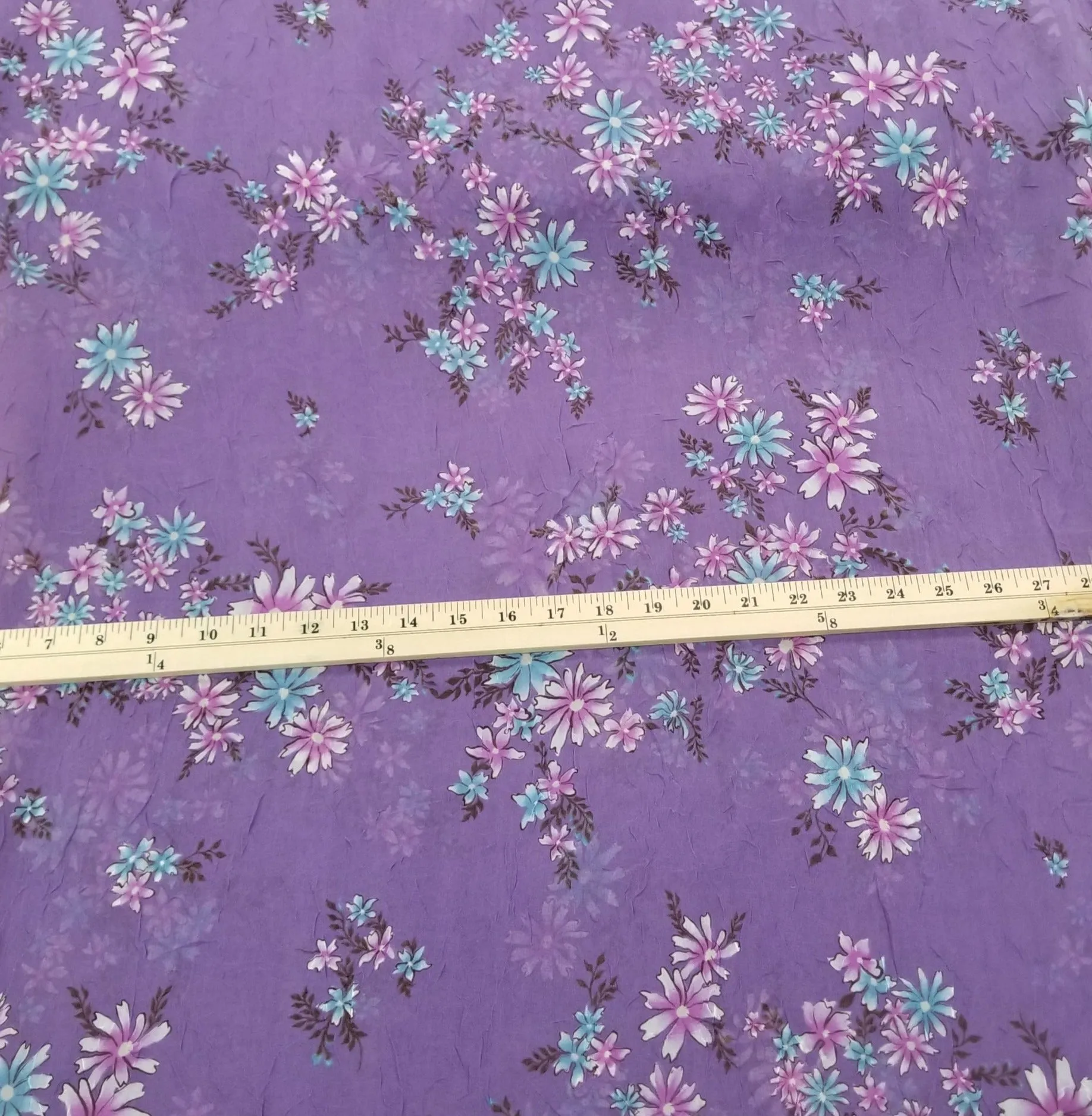 LA Finch 5 yard precut: 5 yards of Designer Deadstock Crinkle Blouse wear Purple Bohemian Floral Sheer Woven