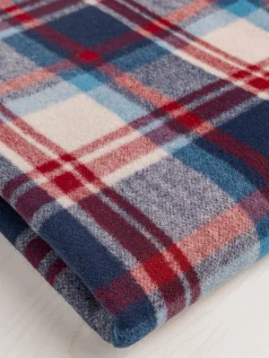 Large Plaid Melton Wool Blend Coating Deadstock - Blue   Red   Beige