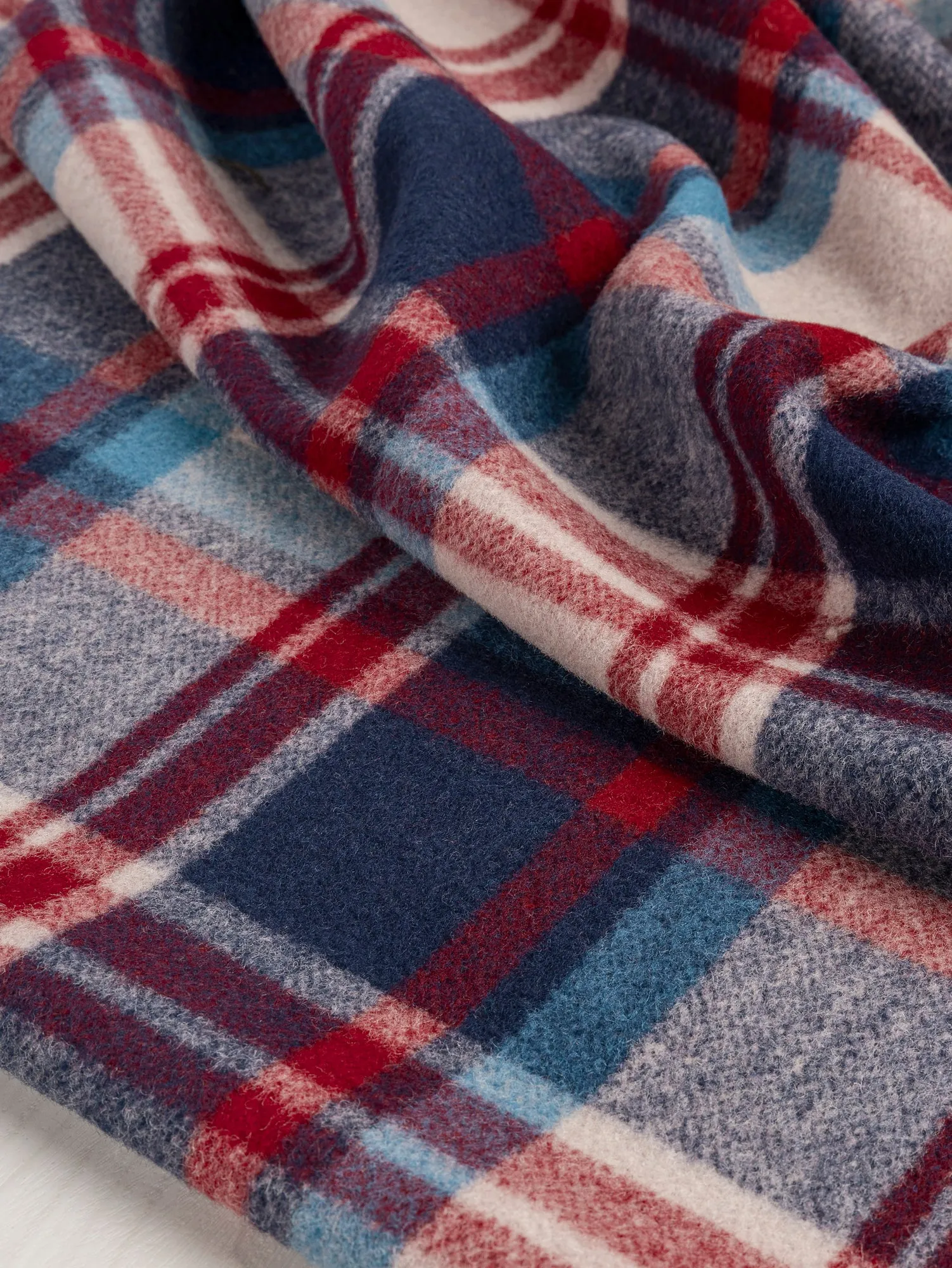 Large Plaid Melton Wool Blend Coating Deadstock - Blue   Red   Beige