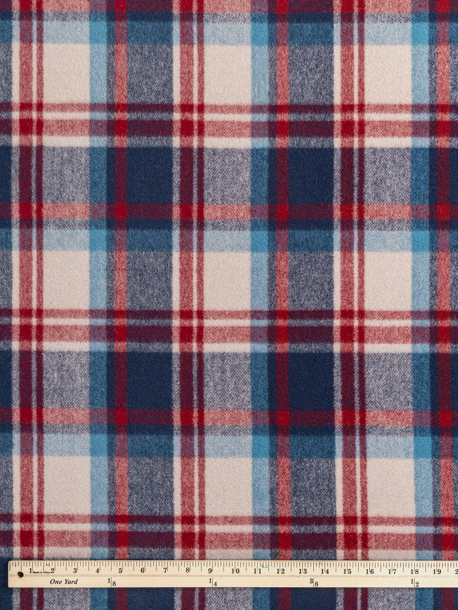 Large Plaid Melton Wool Blend Coating Deadstock - Blue   Red   Beige