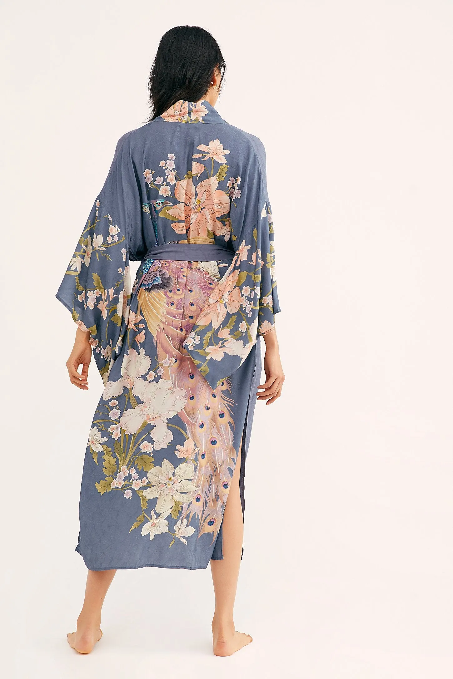 Long Kimono Robe with Batwing Sleeves