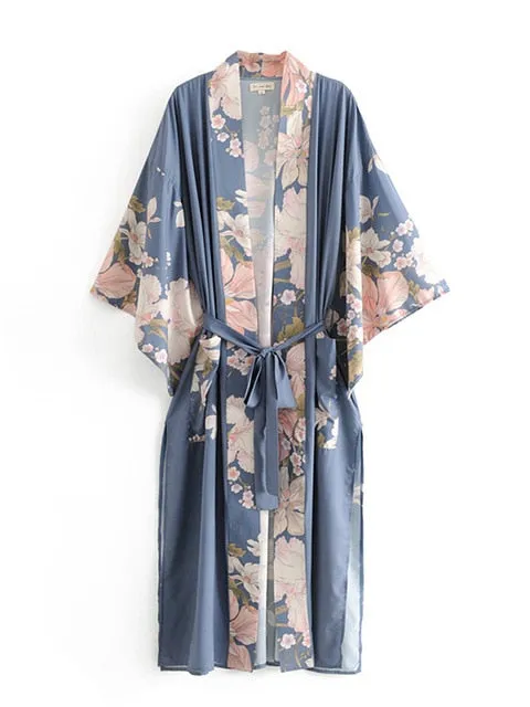 Long Kimono Robe with Batwing Sleeves