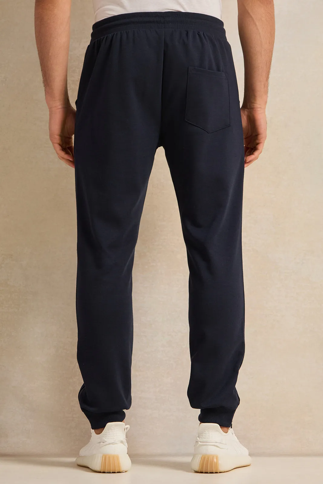 Men Navy Solid Track Pants