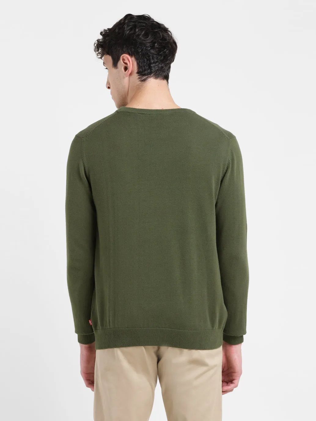 Men's Brand Logo Green Crew Neck Sweater