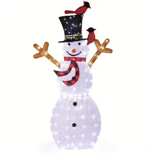 Merry Brightness, Charming 5ft LED Snowman with Birds - Easy Pop-Up Outdoor Christmas Decor, USB Powered, Weather-Resistant Holiday Light Display