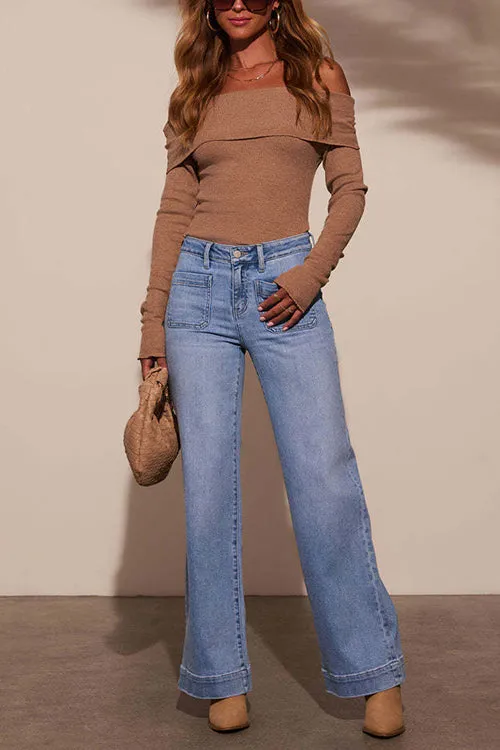 Moxidress Chic Straight Wide Leg Denim Pants