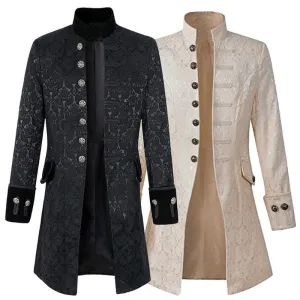 Ornate Punk Vintage Nehru Collar Jacquard Design Tuxedo Coats