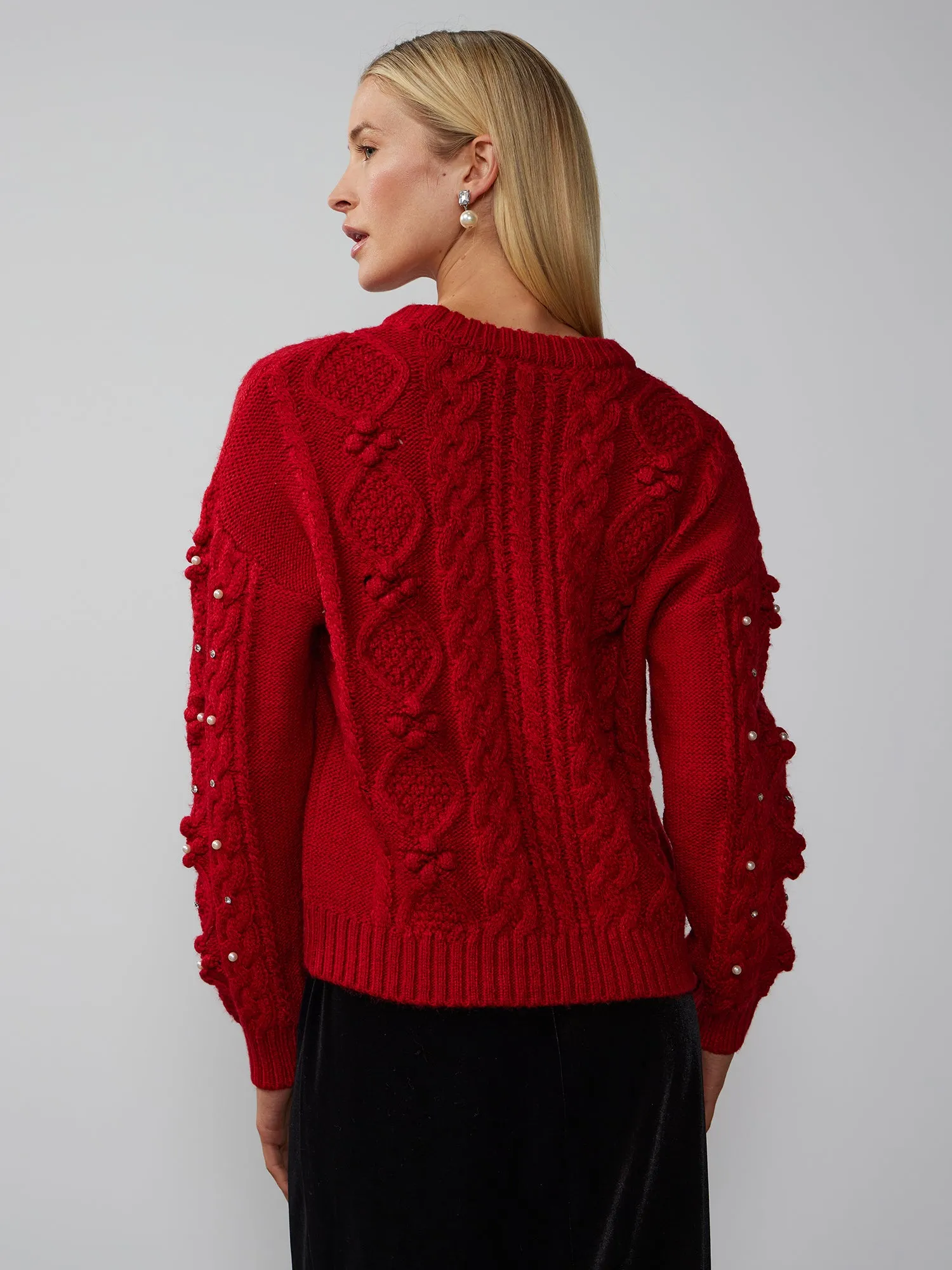 Pearl Embellished Cable Knit Sweater